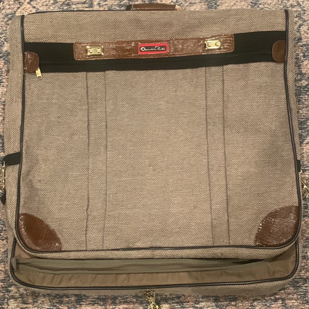 Vintage Oscar de La Renta Tweed Garment Bag with Brown Trim